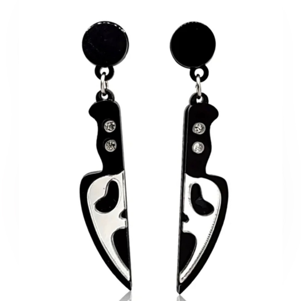Scream Ghost Face Knife Glitter Earrings